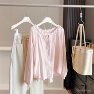 Plus Size Rose Embroidery Bishop Sleeve Blouse — Baju Perempuan Korean Vintage & Jalan-jalan Top, Lo