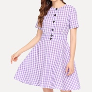 Front Button fit and flare plaid dress