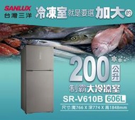 限時優惠免請詢問SANLUX台灣三洋【SR-V610B】606公升雙門變頻冰箱