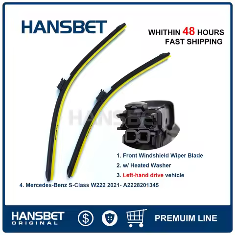 Front Window Windshield Wiper Blade Set with Heated Washer for LHD Mercedes S-Class W222 V222 X222 2