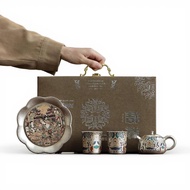 Luxury Tea Set Ceramic Teapot and Mug Set Wooden Tray perfect Gift for Tea Lovers Elegant Serving Se