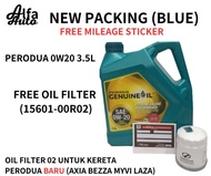 Perodua Engine Oil 0w20 Fully Synthetic 3.5L + Oil filter 00R01 00R02 NEW PACKING OLD PACKING ORIGIN