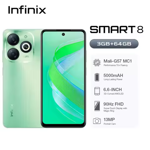 Infinix Smart 8 Smartphone Green Dual SIM 64GB (3GB RAM) 90Hz 6.6" Display 5000mAh Android 13