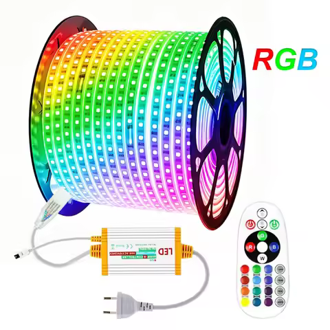 1m-50m 220V RGB LED Strip 5050 60LEDs/m Waterproof Flexible Tape 1500W EU Adapter Remote Control for