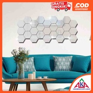 HIASAN DINDING 7pcs Wall Decoration Mirror Acrylic Hexagonal Wall Sticker Mirror