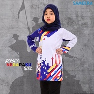 Jersey Negaraku Girl Blue White Jersey Merdeka Budak Perempuan Baju Muslimah Merdeka Kid