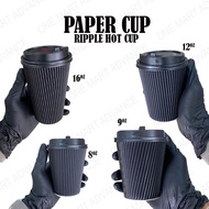 Black Ripple wall Paper Cup with Lid 20pcs 8oz 9oz 12oz 16oz Hot Coffee Tea Cup Disposable