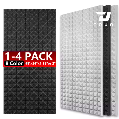 TOUO Foam Acoustic Panels Soundproof Pyramid 1-4Pack 47.2"x23.6" Wall Insulation for Bar, Studio, or