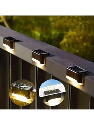 4入組太陽能戶外露台燈，LED階梯燈，防水設計，適用於陽台、門廊、樓梯欄杆、花園別墅、車道和路徑