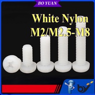 Cross round head nylon screws, white plastic/plastic screws, pan head screws M2/M2.5/M3/M4/M5/M6/M8 