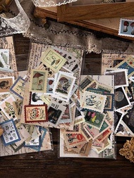46入組復古郵票貼紙，美學植物裝飾紙貼紙，適用於剪貼、手帳、筆記本、孩子DIY藝術工藝、彈跳日誌