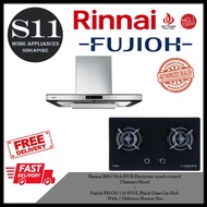 Rinnai RH-C91A-SSVR Electronic touch control  Chimney Hood + Fujioh FH-GS5520 SVGL Black Glass Gas Hob With 2 Different Burner Size BUNDLE DEAL - FREE DELIVERY