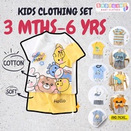 Kids Clothing Set 3 Months - 6 Years Baju Budak Cotton Comel Lembut Short Sleeve Baby Clothes