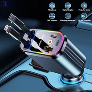 OKCATZONE 4 in 1 Retractable Car Charger Fast Charging with Roof Starlight USB C Cable Starlight in 