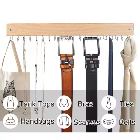Tie Rack Wall Mounted Belt Pendant Storage Works Tie Rack with 20 Hooks Wooden Metal Belt Rack Organ