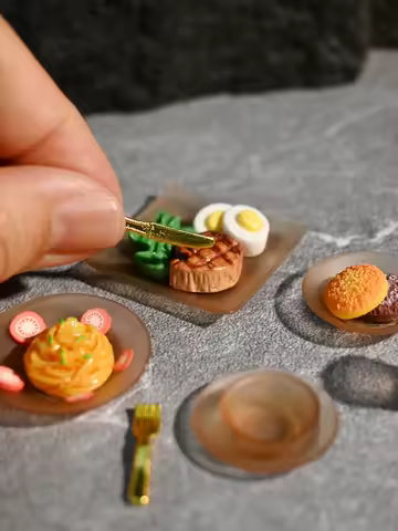 Miniature Steak Set, Miniature Pasta Set, Miniature Steak and Pasta Combo, Model House Dollhouse Acc