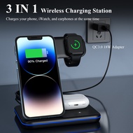 Minthouz 3-In-1ที่ชาร์จแบบไร้สายแท่นชาร์จเร็ว15W พร้อมขั้ว USB Type C สำหรับสมาร์ทโฟน IWatch หูฟัง T