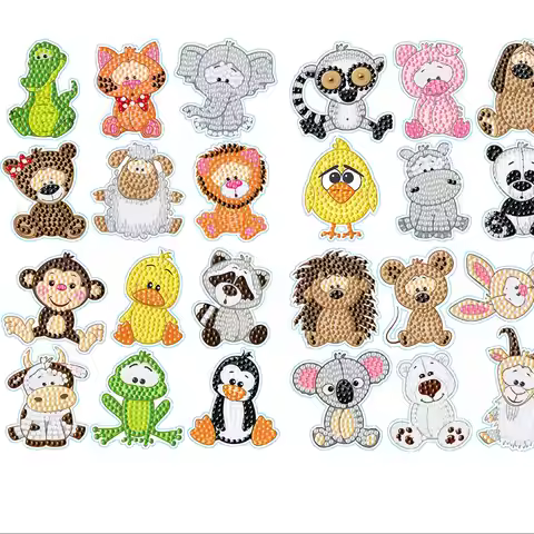24PCS Diamond Mosaic Sticker Diamond Painting by Numbers DIY Handmade Animal Cartoon Stickers Gift D