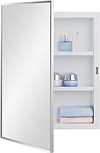 IDYLLOR Plastic Bathroom Medicine Cabinet with Framed Mirror 16 x 22 inch, Surface and Recessed Mount