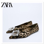 Zara New Product Rhinestone Buckle Animal Print Ballet Flat Shoes Leopard Print Pointed Toe Pumps Women