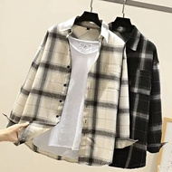 KEMEJA Women's long-sleeved flannel shirt, women's checkered flannel top