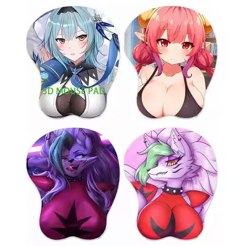 3D Mousepad Oppai Mouse Pad Ilulu & Eula & Roxanne Wolf Breast Wrist Rest Mouse Mat Boobpad