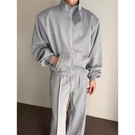 Baju set seluar Sweater kolar bahu kasual kasual Korea sesuai untuk lelaki 2024 musim luruh sukan du