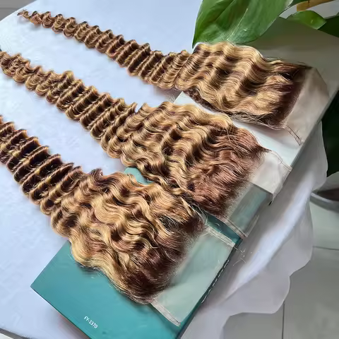 4x6 Transparent Lace Closure P4/27 Highlight Color Deep Wave Human Hair Deep Parting Melt Skin Invis