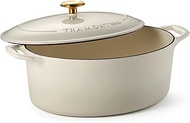 Tramontina Enameled Cast Iron Oval Dutch Oven Pot with Lid, Large 7-quart, Latte (Gold Knob)
