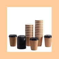 [Ready Stock] HICOOK 25 Pcs 8oz Brown Paper Cup with Lids Disposable Coffee Cups Double Wall Insulat