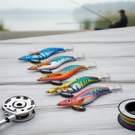 Wooden Glow Squid Jigs Bulk for Eging - Lightning Pattern & Shrimp Lure
