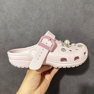 🤩必備洞洞鞋🤩 千金風粉嫩珍珠水鑽增高厚底Crocs洞洞鞋 | Crocs Pink Pearl Rhinestone Decor Platform Clogs|
