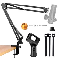 Microphone Stand Boom Arm, Mic Stand Desk Mount, Adjustable Suspension Boom Scissor Arm Stand for Podcasting Gaming Recording, Compatible with HyperX QuadCast, Blue Yeti Snowball