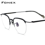 FONEX 2024ใหม่กรอบแว่นตาไทเทเนียมบริสุทธิ์แว่นตาสี่เหลี่ยมกึ่งไม่มีขอบผู้หญิง F90036แว่นตาครึ่งขอบออปติคอล