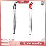 [gouyu77] 2pcs Bent Tweezers with Rubber Tips, Curved Flat Tip Tweezer Stainless Steel Angled Grip G