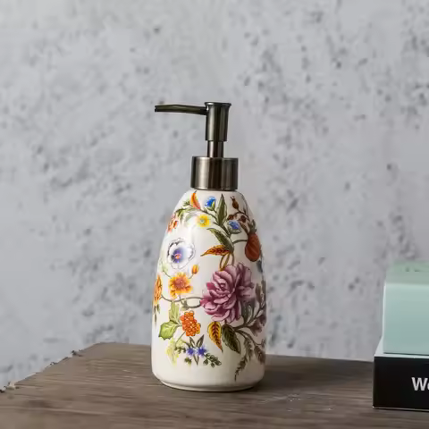 Vintage Flower Pattern Ceramic Hand Sanitizer Bottle Hand Press Type Portable Liquid Soap Dispenser 