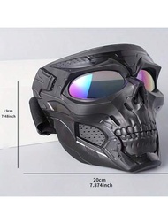 1件頭骨口罩,戰術全面防護戶外騎行防風護目鏡,運動戶外用品越野摩托車護目鏡騎行用品