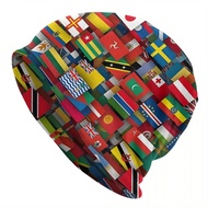 Biihudu Men's Beanie Hat, Funky Multinational Flag Print, Knitted Polyester & Spandex, Unisex Hip-Ho