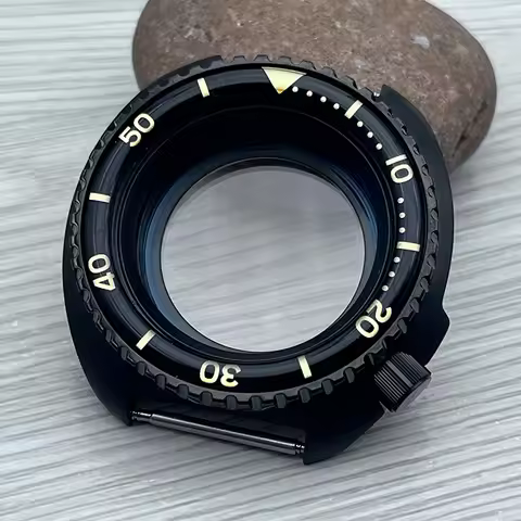 44mm PVD Black Turtle Watch Cases Fashion Bezel Fits Seiko Abalone 6105 6309 For NH35 NH36 Automatic