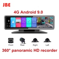 4G Android 9.0 Car DVR Camera Dash Cam Auto Video Recorder 360 Panaromic Camera Rear View Mirror 4CHs WiFi ADAS GPS Navi