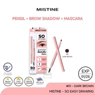 Mistine Pensil + Sikat + Mascara Alis 2 in 1 So Easy Drawing Eyebrow Pencil Warna 01 Dark Brown Orig