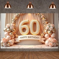 60th Happy Birthday Party Banner Photography Background 60th Birthday Backdrop Blush Pink Balloons B
