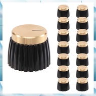 [G V W E] 15Pcs Guitar AMP Amplifier Push on Fit Knobs Black with Gold Aluminum Cap Top Fits 6Mm Dia