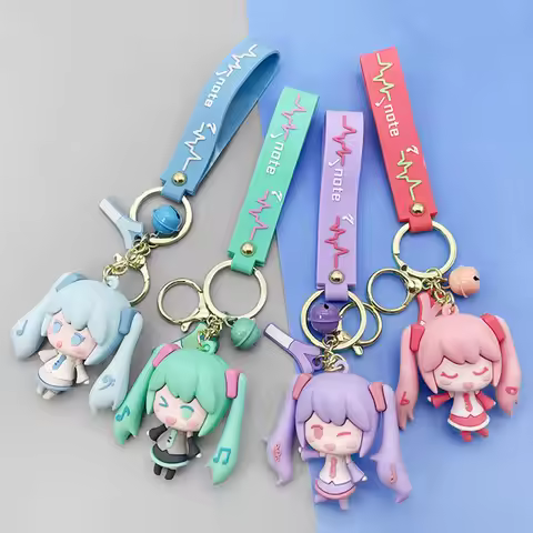 Hatsune Miku Keychain Original Charm Vocaloid Keyring Anime 3D Silica Gel Character Cosplay Accessor