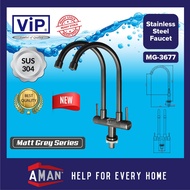 ViP SUS-304 Stainless Steel Matt Grey Fixed Double Pillar Sink Tap Faucet Kitchen Tap Faucet Sink Water Tap Paip Air 水龙头