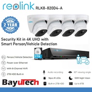Reolink RLK8-820D4-A 4K NVR 8-Channel PoE Security Camera,Unfailing 24/7 Recording,Built-in 2TB,Peop