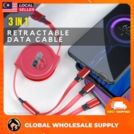3in1 Retractable Data Cable 3.0A Compatible For All SmartPhone Quick Charge Kabel Pengecasan Data Tr