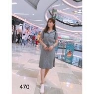 AF470 Knitted collar plaid shirt dress