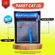 Paket Aksesoris Alat Cat Tembok Dinding Lengkap + Bak Cat + Kuas Roll 9 Inch Murah