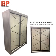 BPFO (PRE-ORDER) 5'X80'' WARDROBE Sliding Cabinet Clothes Almari Baju Kayu Almari Pakaian Sliding Door Wooden Wardrobe